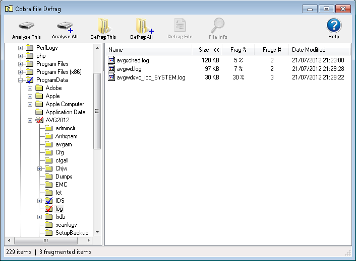 Cobra File Defrag screenshot